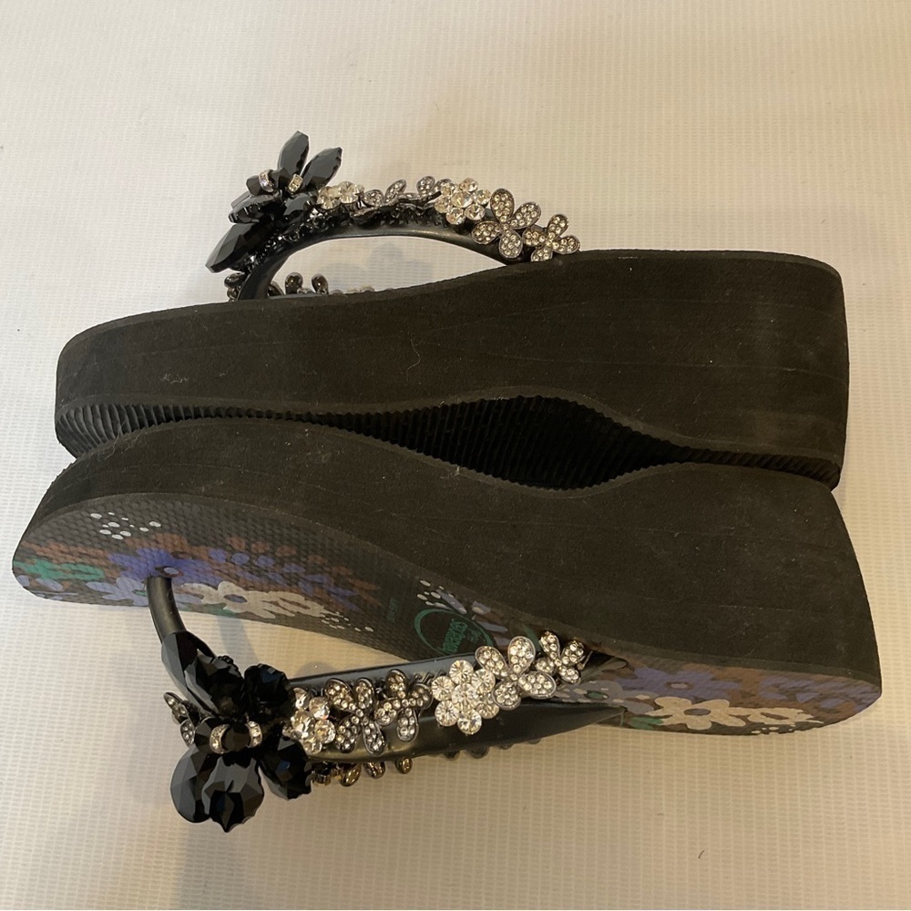 Havaianas Embellished High Wedge Rubber Sandals Size 4 - Picture 8 of 13